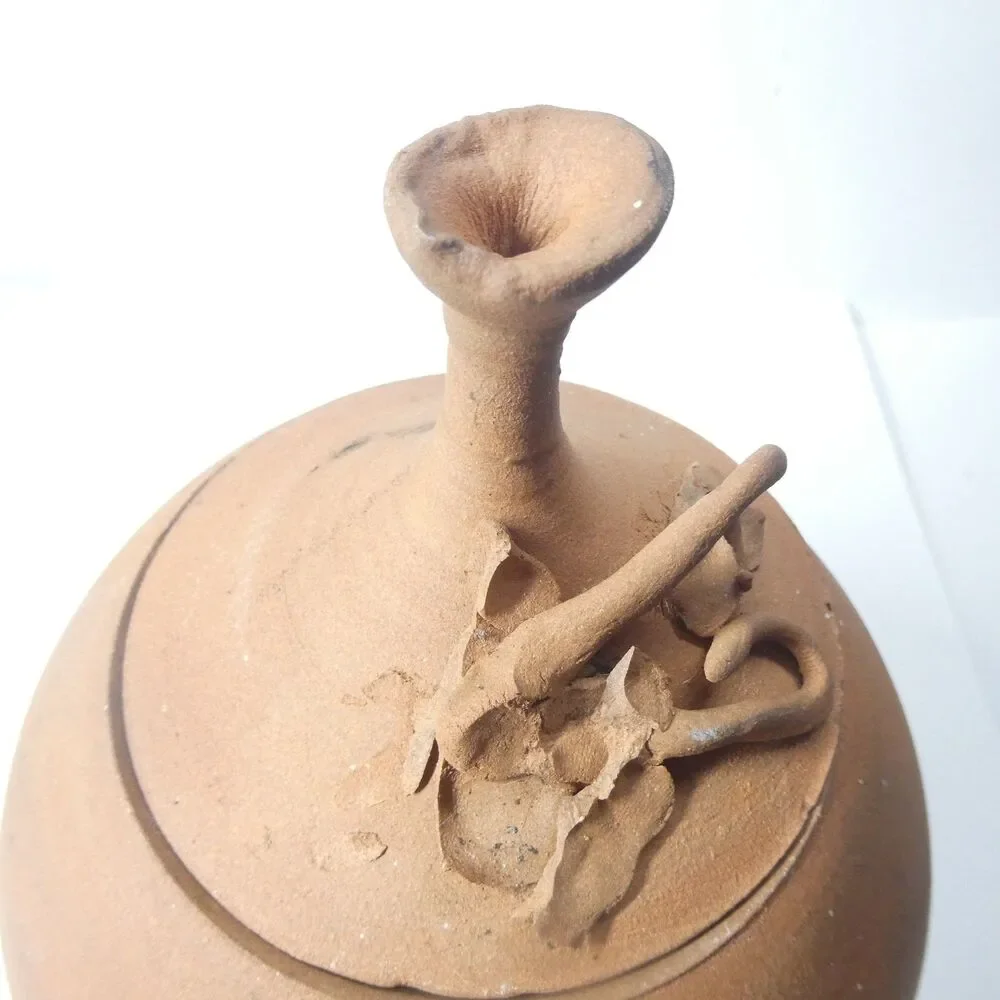 Terra Cotta Pumpkin Jack O Lantern Candle Holder Signed Clay Pottery Handmade